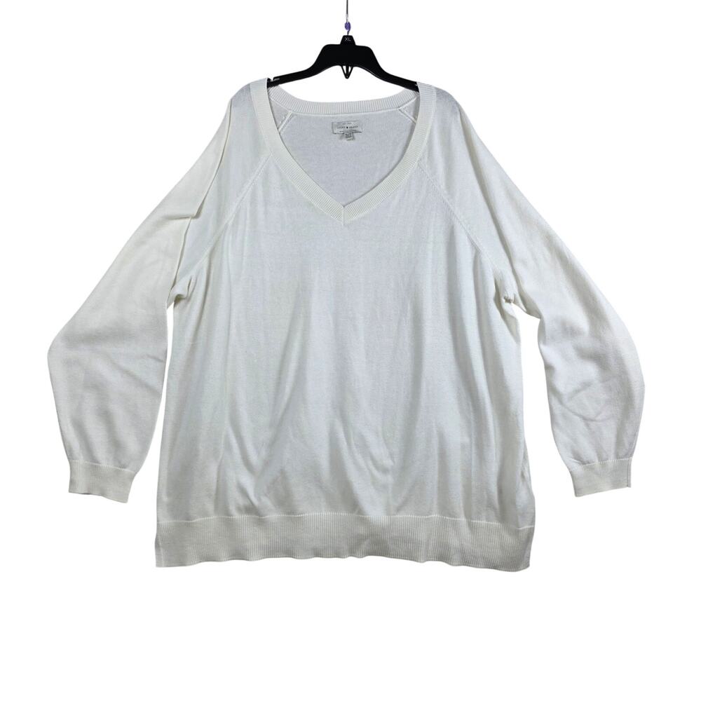 Lucky Brand Cozy Sweater Women XXL Ivory V Neck Knit Casual Minimalist Preppy